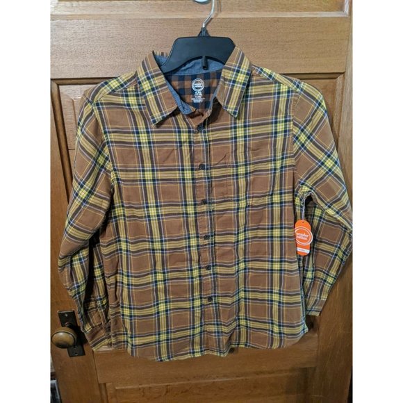 Wonder Nation Shirt XL (14-16) Trailblazer Brown Yellow LS Button Woven Boys - Picture 1 of 7